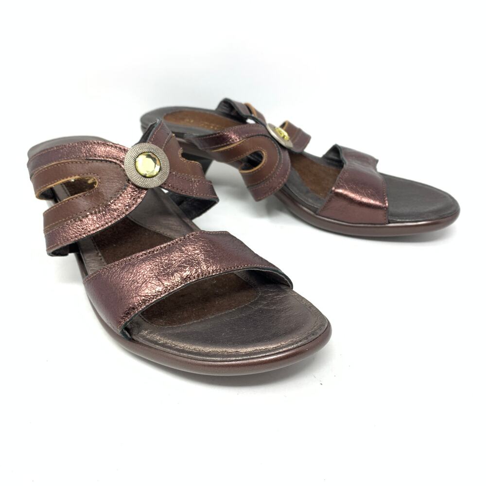 NAOT Women's Size 40 US 9 Jeweled Open Toe Heeled Sandals Metallic Bronze